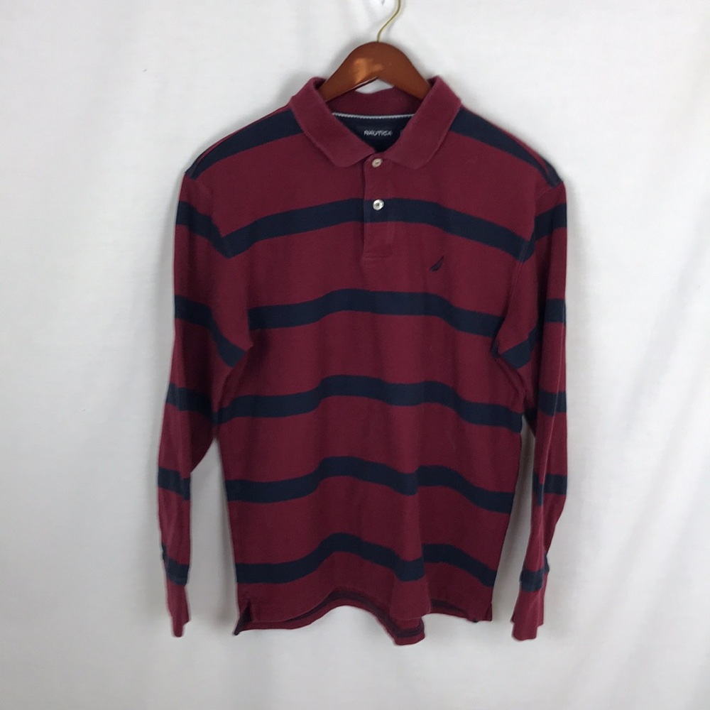 3/30 Nautica blue and red striped long sleeve polo